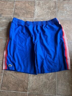 Lacoste Royal Blue Athletic Shorts with Red Trim